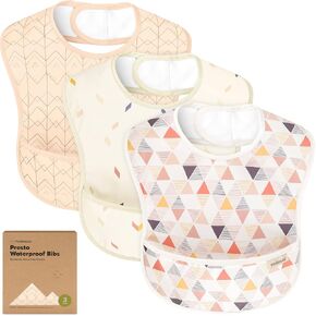 3-Pack Waterproof Baby Bibs for Eating - Lightweight Toddler Feeding Bibs with Large Food Catcher, Mess Proof, Food-Grade Baby Eating Essentials, Easy to Put On & Clean (Bloom)