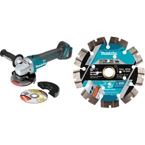 Makita XAG04Z 18V LXT® Lithium-Ion Brushless Cordless 4-1/2" / 5" Cut-Off/Angle Grinder, Tool Only with E-23276 5" Thin Kerf Diamond Blade, Segmented, General Purpose