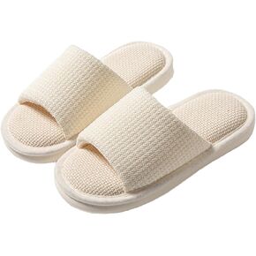 Women's Linen Slippers Cloth Slippers Soft Thick Soled Slippers Open Toe Slip On Bedroom Shoes With Memory Foam