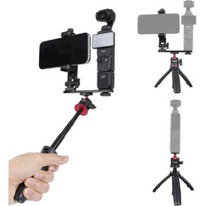 PellKing Osmo Pocket 3 Phone Holder Set Expansion Accessories + Universal Mini Extension Pole Tripod Compatible with DJI OSMO Pocket 3 and Smartphone