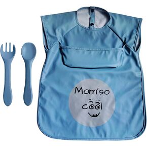 Mess-Free Baby Feeding Set – Waterproof, BPA-Free Baby Blue Bib & Soft Silicone Utensils for Baby Boys & Girls | Fun, Easy-Clean Bib, Spoons & Forks | Perfect for First-Time Parents & Baby Showers!