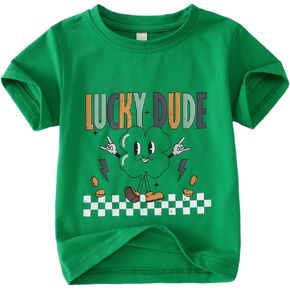 MODNTOGA St. Patrick's Day Crewneck T-Shirt Toddler Boy Shamrock Graphic Lucky Dude Print Shirt Green Clover Pullover Tops