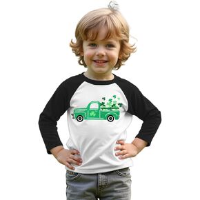 Toddler Baby Boy St. Patricks Day Shirt Cute Shamrock Truck Graphic Raglan Long Sleeve T-Shirt Irish Clover Tops