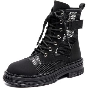 ErikenUrben Women Mesh Combat Boots Platform Lace up Ankle Boots Zip