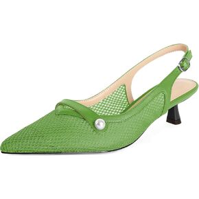 SAMMITOP Womens Slingback Kitten Heels Closed Pointed Toe Low Heel Mesh Pumps Pearl Strap Dress Shoes 1.5 Inches