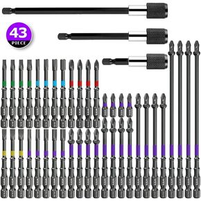 (43Pcs) Impact Screwdriver Bit Tools, Speedboat Impact Screwdriver Bit Tool Set With Gun Black Purple Rubber Sleeve, Power Tools Accessories, Black Self-Locking Extension Rod