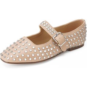 FUNKYMONKEY Women's Diamond Square Toe Mary Jane Flats with Adjustable Buckle Casual Comfort Shoes