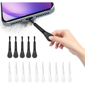 15 Pack Phone Charge Port Cleaning Tool kit, Including 10Pcs Whtie Anti-Clogging Cleaner and 5Pcs Black Mini Brushes for iPhone 16 Pro Max Speaker and Receiver AirPods 4, Tablet Camera Etc