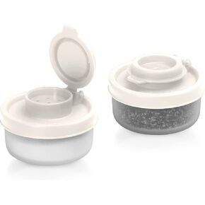 SIGNORAWARE Salt and Pepper Shakers Moisture Proof Set of 2 Large Salt Shaker to go Camping Picnic Outdoors Kitchen Lunch Boxes Travel Spice Set Clear with White Lids Plastic Airtight Dispenser