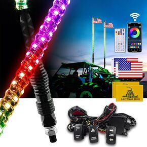 ZIMABLUE 2PC 4FT Whip Lights for Side by Side, App & Remote Control RGB Chasing Lighted Whips with 3 Switchs for ATV UTV Dune Buggy Truck,LED Whip Light Compatible with Polaris RZR Can-Am Maverick X3