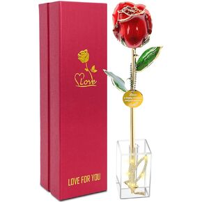 24k Gold Rose Valentines Day Gifts for Her Women,Real Rose Dipped 24K Gold,Best Gifts for Valentines Day Christmas Birthday Anniversary for Women,Mom,Grandma(Pink,Crystal Stand)