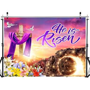 10X8FT Spring Easter Backdrop He is Risen Backdrop Photography Banner Background for Jesus Easter Spring Party Decorations DH-1108
