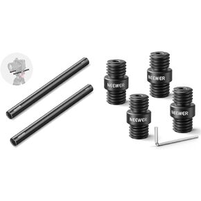 Neewer 15mm Rod (2 Pack, 8"/20cm Long), Aluminum Alloy, M12x1.5 Connector, Black, For 15mm LWS Rod System, Compatible with Camera