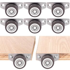 6PCS 1.25 Inch Small Caster Wheels, Mini Fixed Side Mount Casters, Silent Low Profile Caster Wheels, Steel Top Plate Rubber Wheels with M5 x 13 Screws for Furniture, Tray, Drawers (35 Lbs/1pcs)