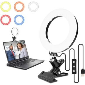 EMART Video Conference Lighting, Ring Light Clip on Computer Monitor Laptop Phone with 5 Color Filters and 11 Level Brightness for Live Streaming Remote Work Video Recording Selfie