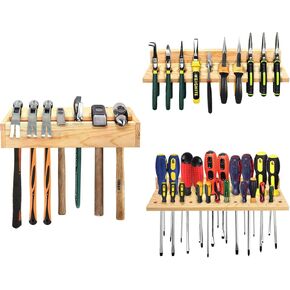 Stepstall 3 Pack Tool Organizers and Storage, Wooden Screwdriver Organizer Wall Mount, Pliers Rack Hammer Screwdriver Holder Tool Rack for Garage Shed Workshop