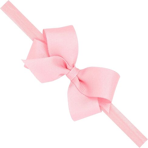 Wee Ones Girls' Classic Grosgrain Hair Bow on a Matching Baby Hair Band, For All Hair Types, Mini Bow, 6-24 Months, Light Pink in Saudi Arabia