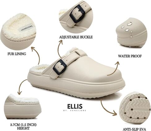 Ellis Classic Fur Lined Clogs Waterproof Winter Fuzzy Slippers for Women Men Indoor and Outdoor in Saudi Arabia