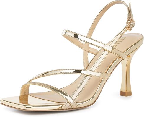 Women Strappy High Heels: Square Open Toe Slingback Sandals, Dressy Sexy Comfortable Kitten Heeled, Prom Party Wedding Black White Gold Nude in Saudi Arabia