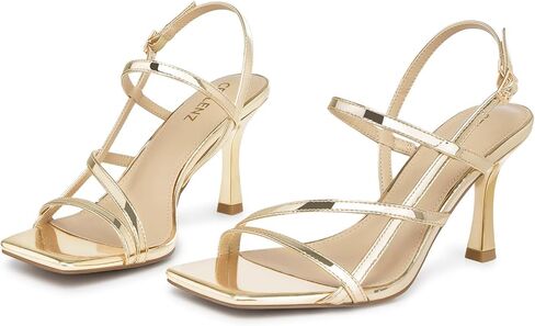 Women Strappy High Heels: Square Open Toe Slingback Sandals, Dressy Sexy Comfortable Kitten Heeled, Prom Party Wedding Black White Gold Nude in Saudi Arabia