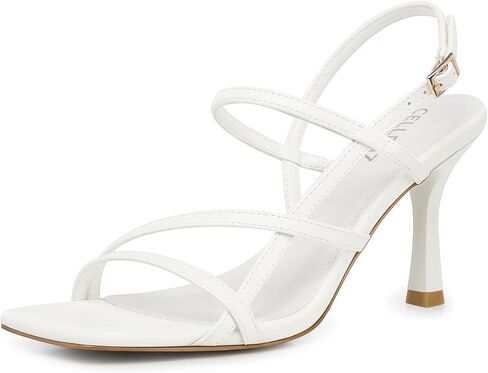 Women Strappy High Heels: Square Open Toe Slingback Sandals, Dressy Sexy Comfortable Kitten Heeled, Prom Party Wedding Black White Gold Nude in Saudi Arabia