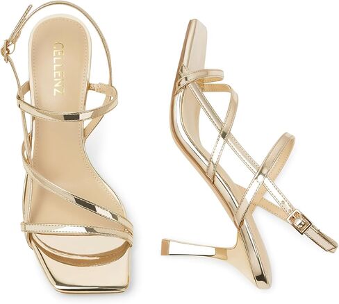 Women Strappy High Heels: Square Open Toe Slingback Sandals, Dressy Sexy Comfortable Kitten Heeled, Prom Party Wedding Black White Gold Nude in Saudi Arabia