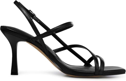 Women Strappy High Heels: Square Open Toe Slingback Sandals, Dressy Sexy Comfortable Kitten Heeled, Prom Party Wedding Black White Gold Nude in Kuwait