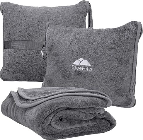 BlueHills Premium Soft Travel Blanket Pillow Airplane Flight Blanket Throw Bag Pillowcase Compact Large 2 in 1 Combo Warm Traveling Plane Essentials Portable Gifts Lightweight Grey Gray T007 in Kuwait