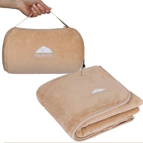 BlueHills Premium Soft Travel Blanket Pillow Airplane Flight Blanket Throw Bag Pillowcase Compact Large 2 in 1 Combo Warm Traveling Plane Essentials Portable Gifts Lightweight Grey Gray T007 in Kuwait
