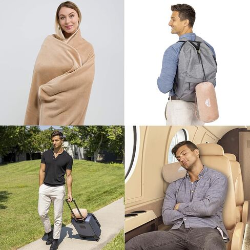 BlueHills Premium Soft Travel Blanket Pillow Airplane Flight Blanket Throw Bag Pillowcase Compact Large 2 in 1 Combo Warm Traveling Plane Essentials Portable Gifts Lightweight Grey Gray T007 in Kuwait