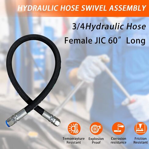 Autovo 26711-08-08-RW- مجموعة دوارة للخرطوم الهيدروليكي 1/2 بوصة خرطوم هيدروليكي مع أنثى JIC X أنثى JIC، بطول 36 بوصة (3988 رطل لكل بوصة مربعة)، أسود in Saudi Arabia