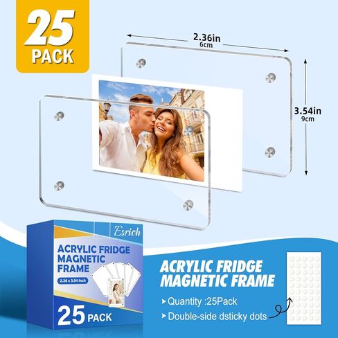 إطار مغناطيسي للثلاجة من الأكريليك مكون من 6 قطع من ESRICH، إطار مغناطيسي بولارويد، إطارات مغناطيسية للصور مزدوجة الجوانب للثلاجة، إطار صغير شفاف (2.36 × 3.54 بوصة) in Kuwait