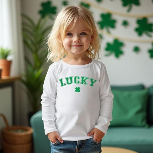 Toddler St. Patrick's Day Shirt Baby Boy Girl Lucky Shamrock Long Sleeve T-Shirt Irish Clover Tees Cotton Tops 1-5T in Saudi Arabia