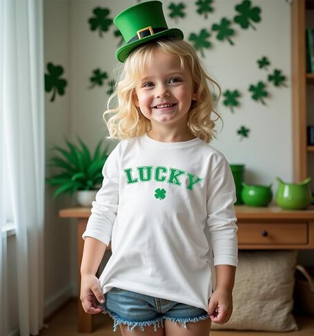 Toddler St. Patrick's Day Shirt Baby Boy Girl Lucky Shamrock Long Sleeve T-Shirt Irish Clover Tees Cotton Tops 1-5T in Saudi Arabia