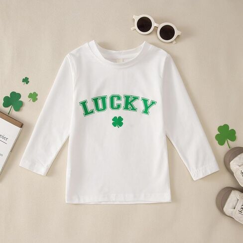 Toddler St. Patrick's Day Shirt Baby Boy Girl Lucky Shamrock Long Sleeve T-Shirt Irish Clover Tees Cotton Tops 1-5T in Saudi Arabia