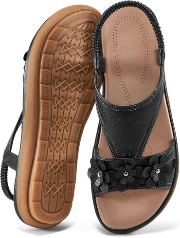 Ecetana Womens Sandals Dressy Summer Beach Casual Elastic Strap Slip on Flat Shoes with Memory Foam in Saudi Arabia