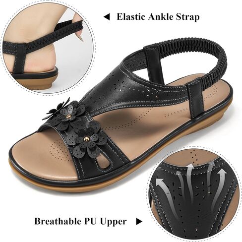 Ecetana Womens Sandals Dressy Summer Beach Casual Elastic Strap Slip on Flat Shoes with Memory Foam in Saudi Arabia