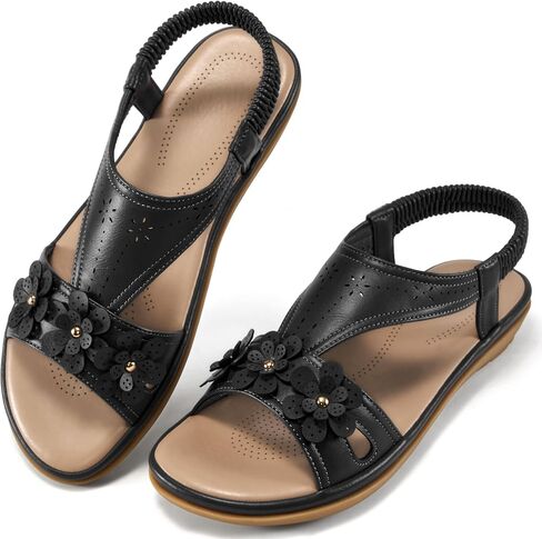 Ecetana Womens Sandals Dressy Summer Beach Casual Elastic Strap Slip on Flat Shoes with Memory Foam in Saudi Arabia