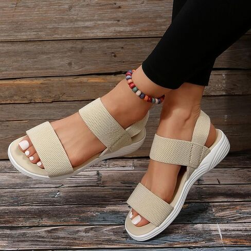 L LOUBIT Women's Sandals Elastic Strap Summer Comfort Open Toe Slides Anti-Slip Lightweight Flat Sandals in Kuwait