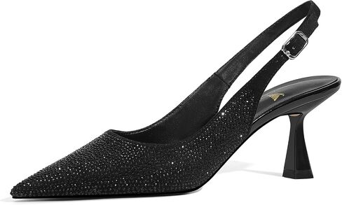 Locerich Women Histen Heels Slingback Low Heel Dress Shoes مغلق مضخات أخمص القدمين راينستون مدببة in Kuwait