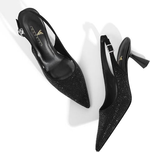 Locerich Women Histen Heels Slingback Low Heel Dress Shoes مغلق مضخات أخمص القدمين راينستون مدببة in Kuwait