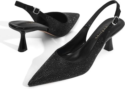 Locerich Women Histen Heels Slingback Low Heel Dress Shoes مغلق مضخات أخمص القدمين راينستون مدببة in Kuwait