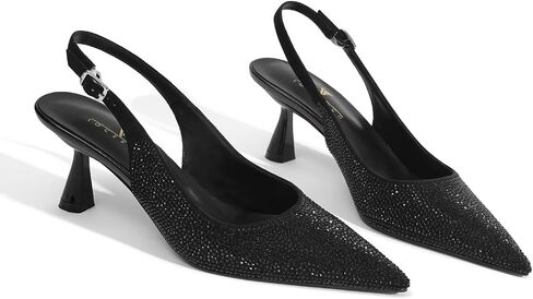 Locerich Women Histen Heels Slingback Low Heel Dress Shoes مغلق مضخات أخمص القدمين راينستون مدببة in Kuwait