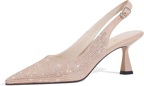 LOCERICH Women's Kitten Heels Slingback Low Heel Dress Shoes Closed Toe Pumps Rhinestone Pointed Toe Sparkly Sling Back Bridal Wedding Party in Kuwait