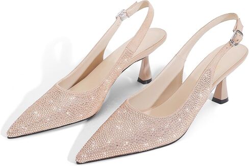 LOCERICH Women's Kitten Heels Slingback Low Heel Dress Shoes Closed Toe Pumps Rhinestone Pointed Toe Sparkly Sling Back Bridal Wedding Party in Kuwait