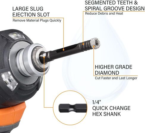 Diamond Hole Saw, Ceramic Drill Bit for Porcelain Tile Marbile Granite Stone Glass, Hex Shank, Holemaking Attachment for Bosch DeWalt Milwaukee. (1/4 Inch) in Saudi Arabia
