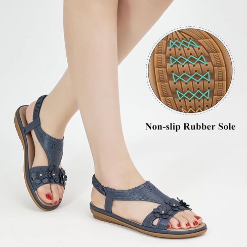 Ecetana Womens Sandals Dressy Summer Beach Casual Elastic Strap Slip on Flat Shoes with Memory Foam in Saudi Arabia
