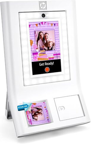 Bundle of HP Sprocket Photobooth Instant 3x4" Color Photo Printer (White) Capture & Customize with 250+ Frames, + HP Sprocket 3.5 x 4.25" Zink Sticky-Backed Photo Paper (100 Pack) in Saudi Arabia