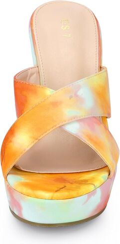 Allegra K Women's Tie Dye Crisscross Strap Wedges Slip on Wedge Heel Platform Sandals in Saudi Arabia