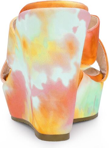 Allegra K Women's Tie Dye Crisscross Strap Wedges Slip on Wedge Heel Platform Sandals in Saudi Arabia